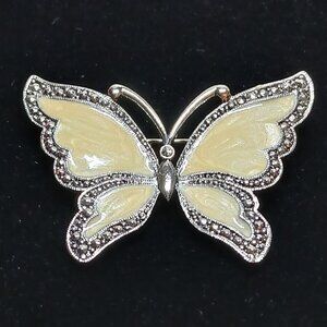Vintage Cream & Silver Tone Butterfly Pin Brooch Fashion Jewelry #9